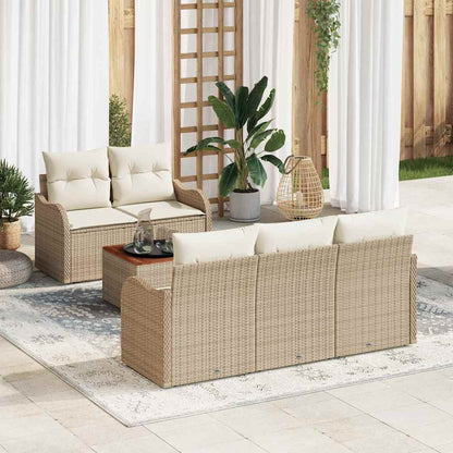 Gartensofa-set mit Speicher 6 pcs Beige und Creme Poly-Rattan
