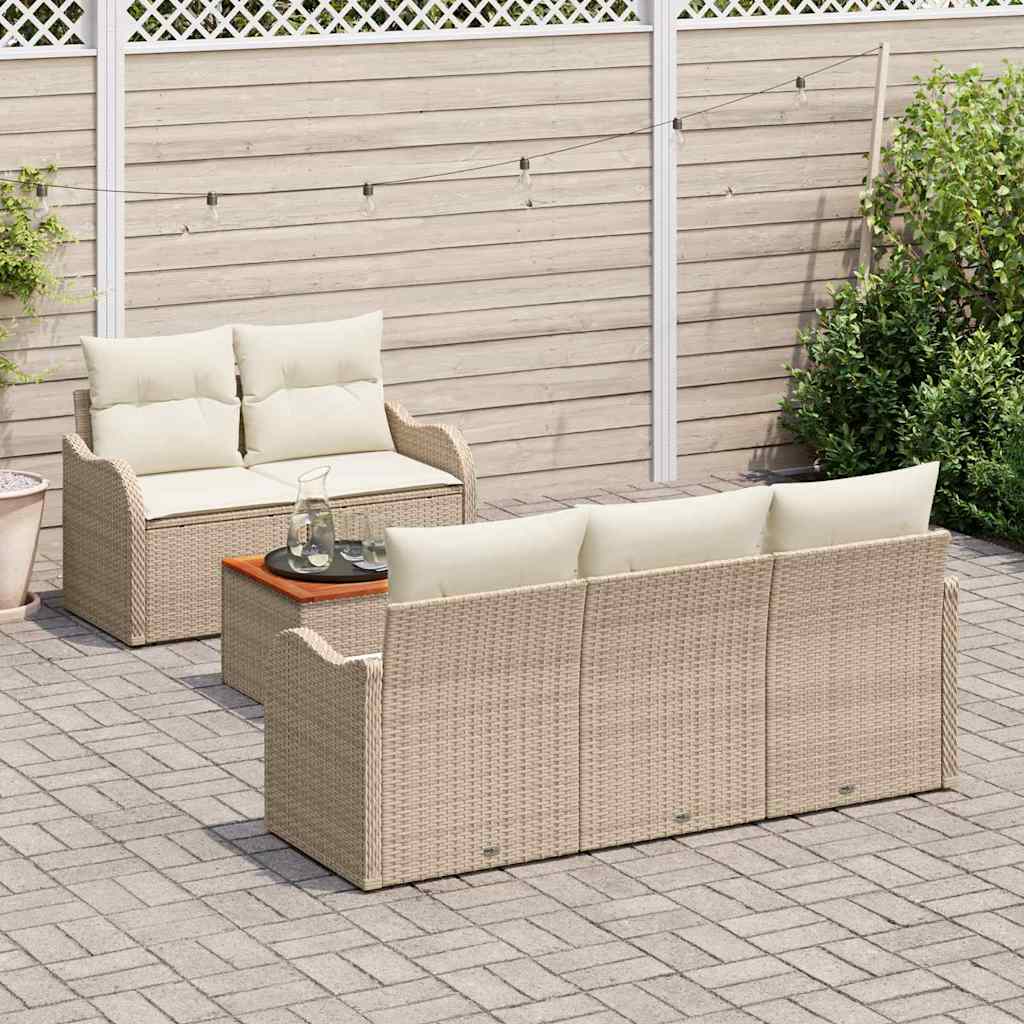 Gartensofa-set mit Speicher 6 pcs Beige und Creme Poly-Rattan