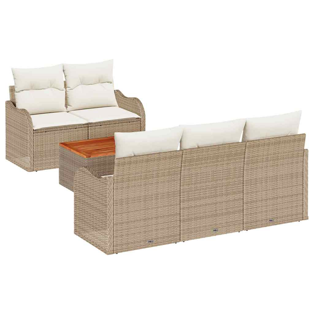 Gartensofa-set mit Speicher 6 pcs Beige und Creme Poly-Rattan