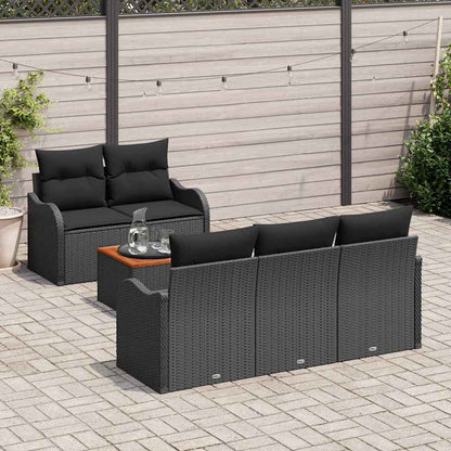 Gartensofa-set mit Speicher 6 pcs Schwarz Poly-Rattan