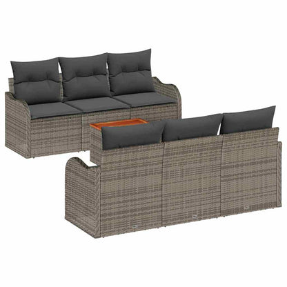 Gartensofa-set mit Speicher 7 pcs Grau Poly-Rattan