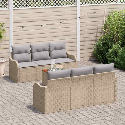 Gartensofa-set 7 pcs Beige und Hellgrau Poly-Rattan