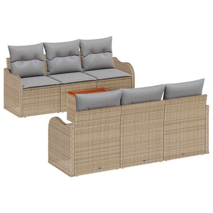 Gartensofa-set 7 pcs Beige und Hellgrau Poly-Rattan