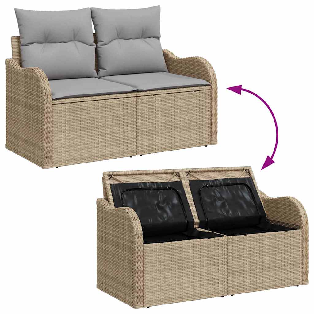 Gartensofa-set 7 pcs Beige und Hellgrau Poly-Rattan