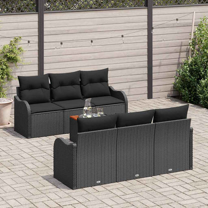 Gartensofa-set mit Speicher 7 pcs Schwarz Poly-Rattan