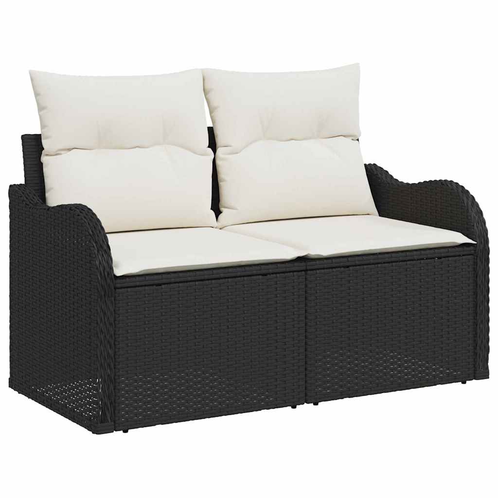 Gartensofa-set mit Speicher 7 pcs Schwarz und Creme Poly-Rattan