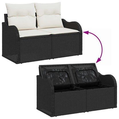 Gartensofa-set mit Speicher 8 pcs Schwarz und Creme Poly-Rattan
