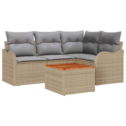 Gartensofa-set 5 pcs Beige und Hellgrau Poly-Rattan