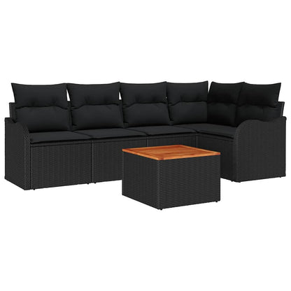 Gartensofa-set mit Speicher 6 pcs Schwarz Poly-Rattan