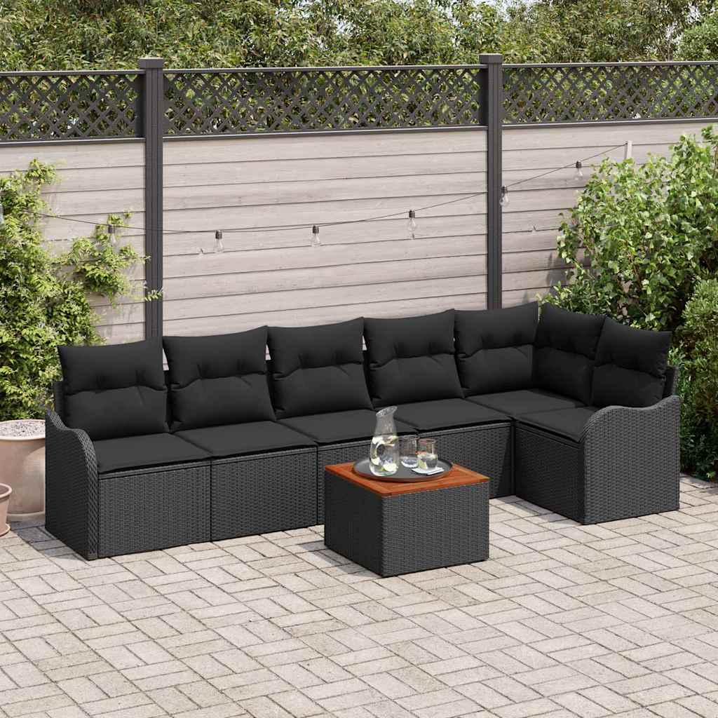 Gartensofa-set mit Speicher 7 pcs Schwarz Poly-Rattan