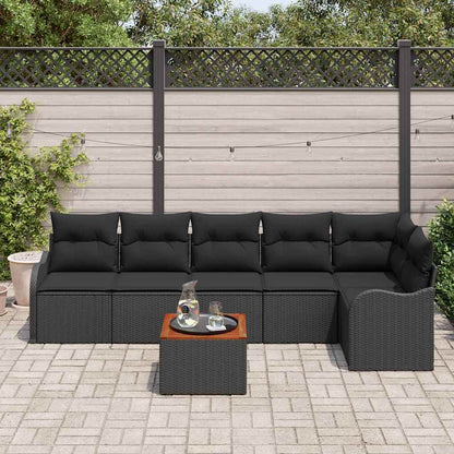 Gartensofa-set mit Speicher 7 pcs Schwarz Poly-Rattan