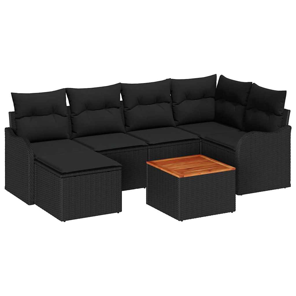 Gartensofa-set mit Speicher 7 pcs Schwarz Poly-Rattan