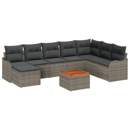 Gartensofa-set mit Speicher 9 pcs Grau Poly-Rattan