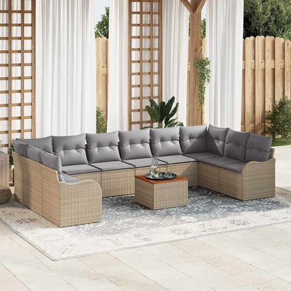 Gartensofa-set 11 pcs Beige und Hellgrau Poly-Rattan