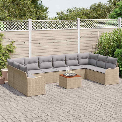 Gartensofa-set 11 pcs Beige und Hellgrau Poly-Rattan