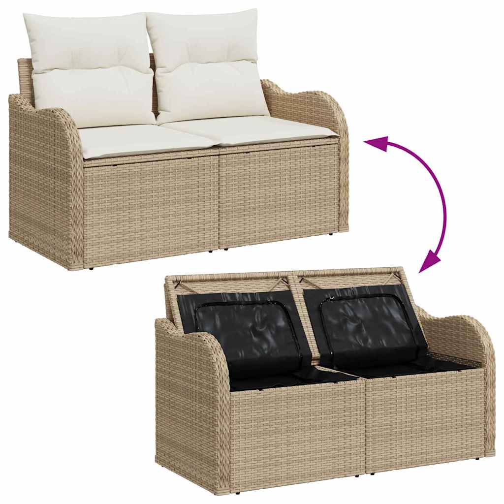 Gartensofa-set mit Speicher 11 pcs Beige und Creme Poly-Rattan