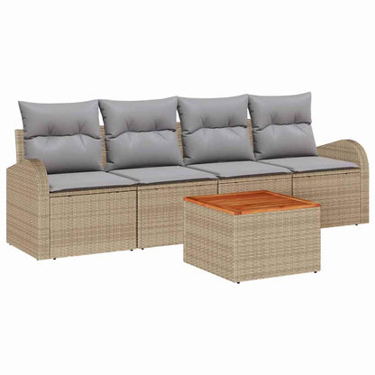 Gartensofa-set 5 pcs Beige und Hellgrau Poly-Rattan