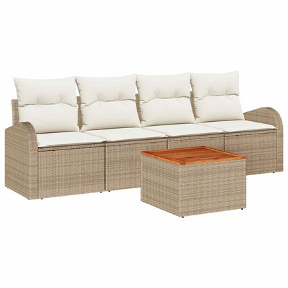 Gartensofa-set mit Speicher 5 pcs Beige und Creme Poly-Rattan