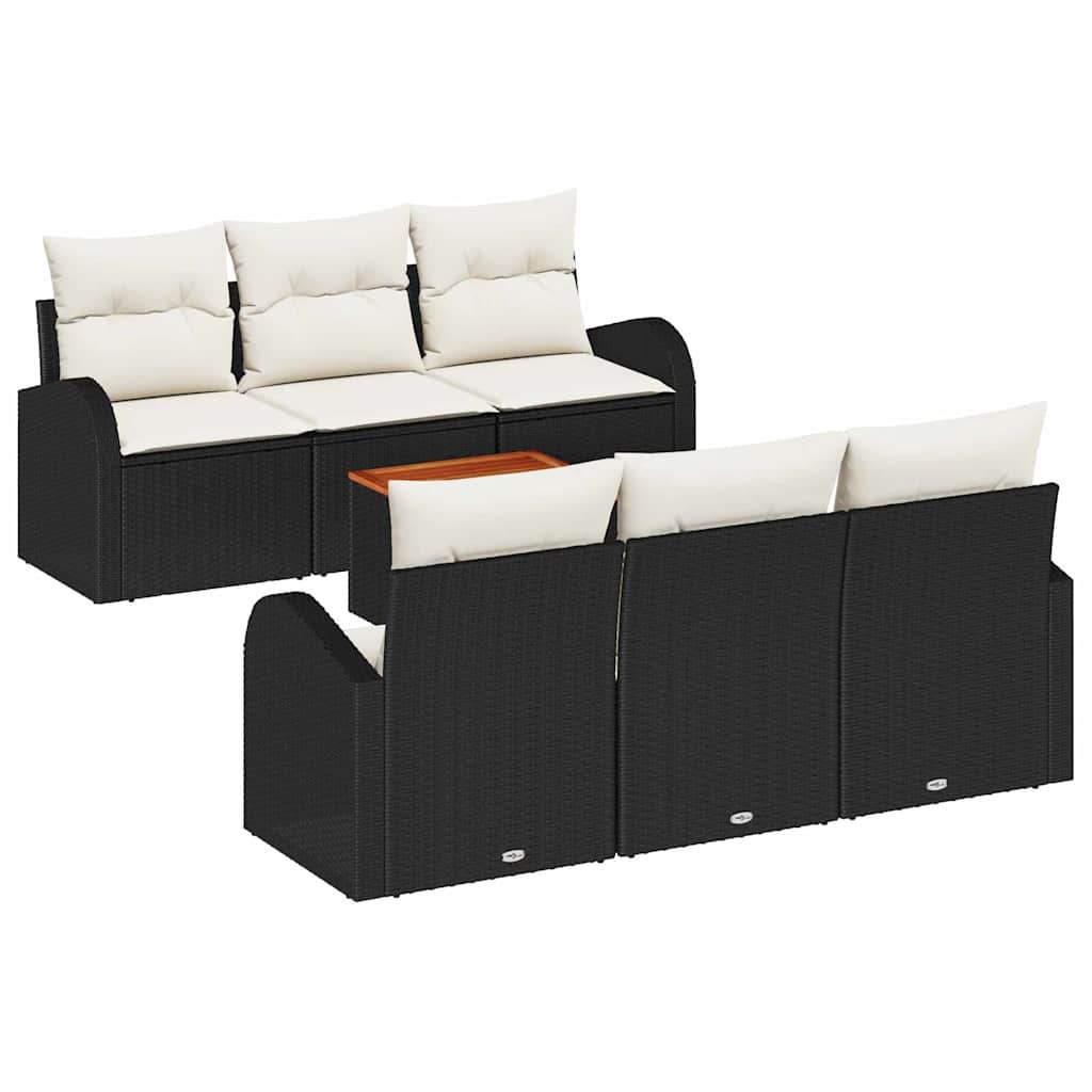 Gartensofa-set mit Speicher 7 pcs Schwarz und Creme Poly-Rattan