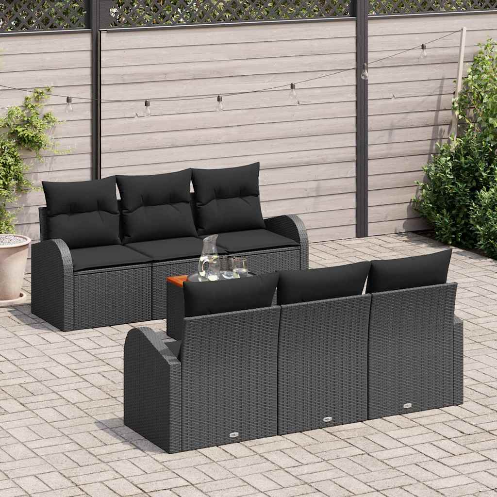 Gartensofa-set mit Speicher 7 pcs Schwarz Poly-Rattan