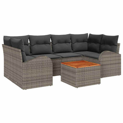 Gartensofa-set mit Speicher 7 pcs Grau Poly-Rattan