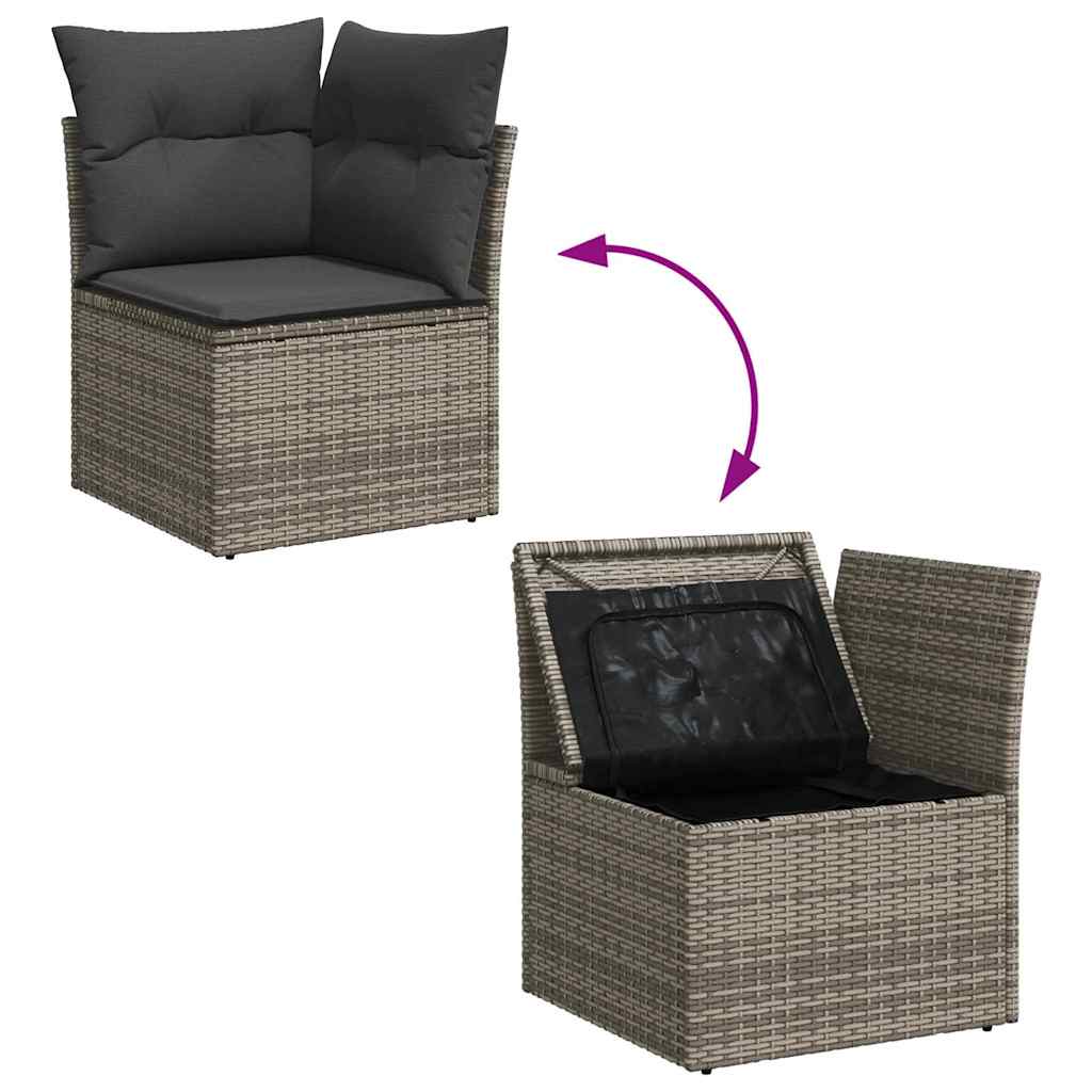Gartensofa-set mit Speicher 7 pcs Grau Poly-Rattan