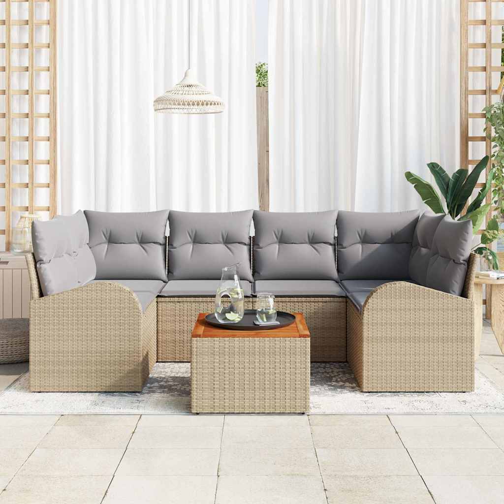 Gartensofa-set 7 pcs Beige und Hellgrau Poly-Rattan