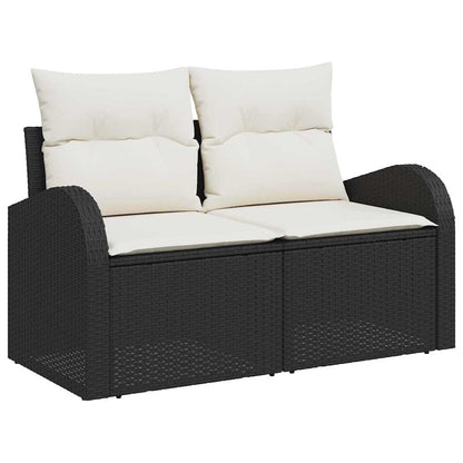 Gartensofa-set mit Speicher 8 pcs Schwarz und Creme Poly-Rattan