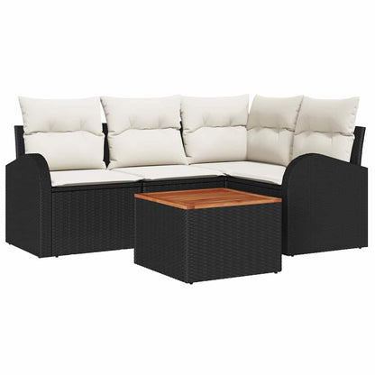 Gartensofa-set mit Speicher 5 pcs Schwarz und Creme Poly-Rattan