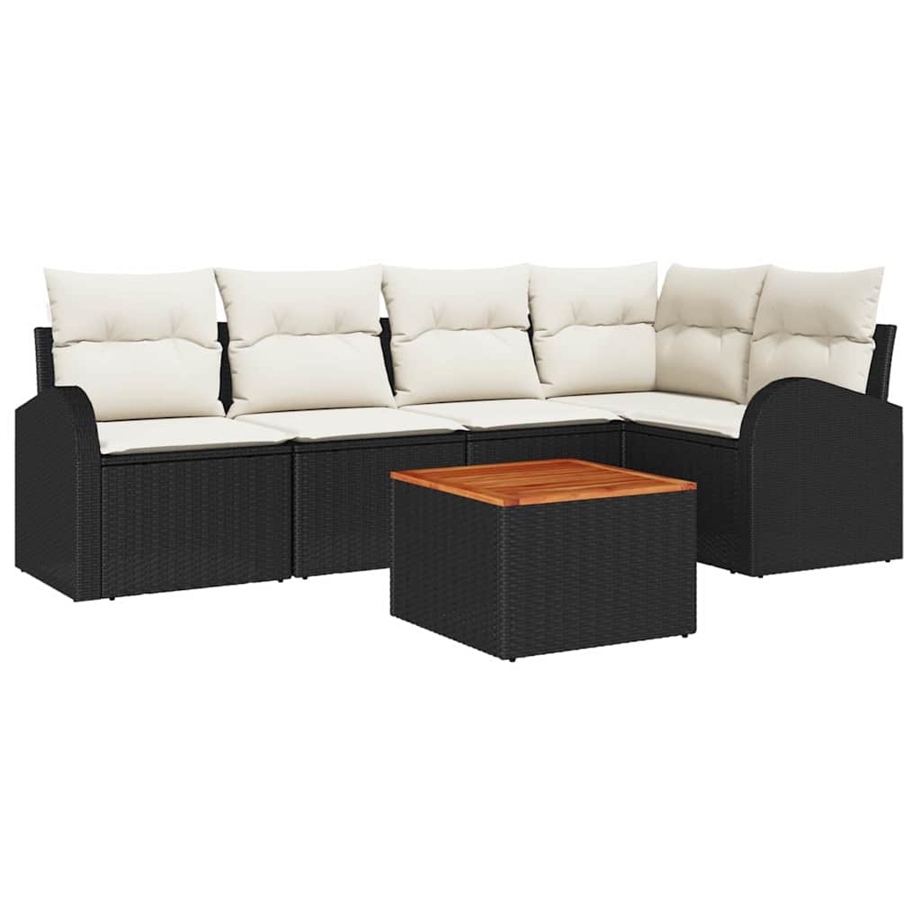 Gartensofa-set mit Speicher 6 pcs Schwarz und Creme Poly-Rattan