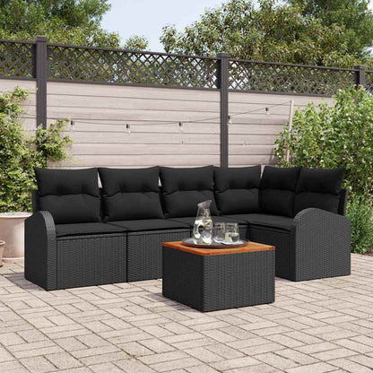 Gartensofa-set mit Speicher 6 pcs Schwarz Poly-Rattan