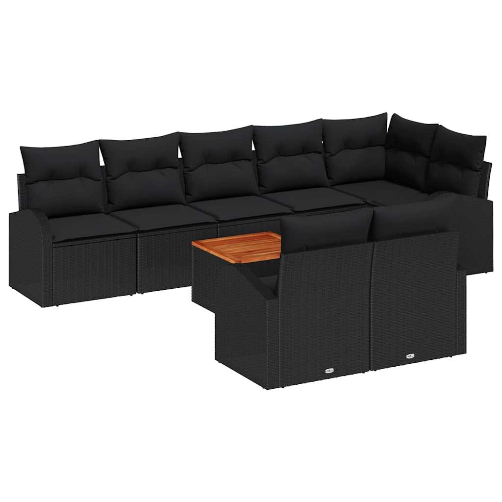 Gartensofa-set mit Speicher 9 pcs Schwarz Poly-Rattan