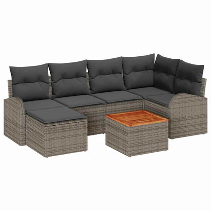 Gartensofa-set mit Speicher 7 pcs Grau Poly-Rattan
