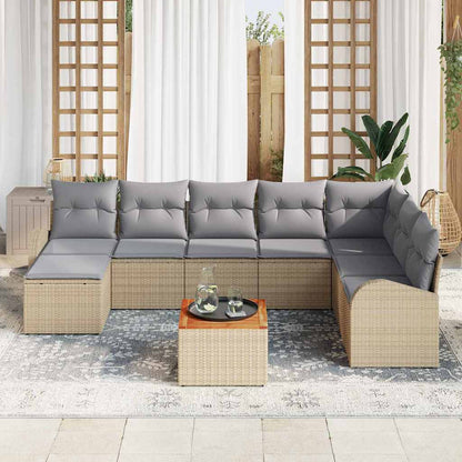 Gartensofa-set 9 pcs Beige und Hellgrau Poly-Rattan