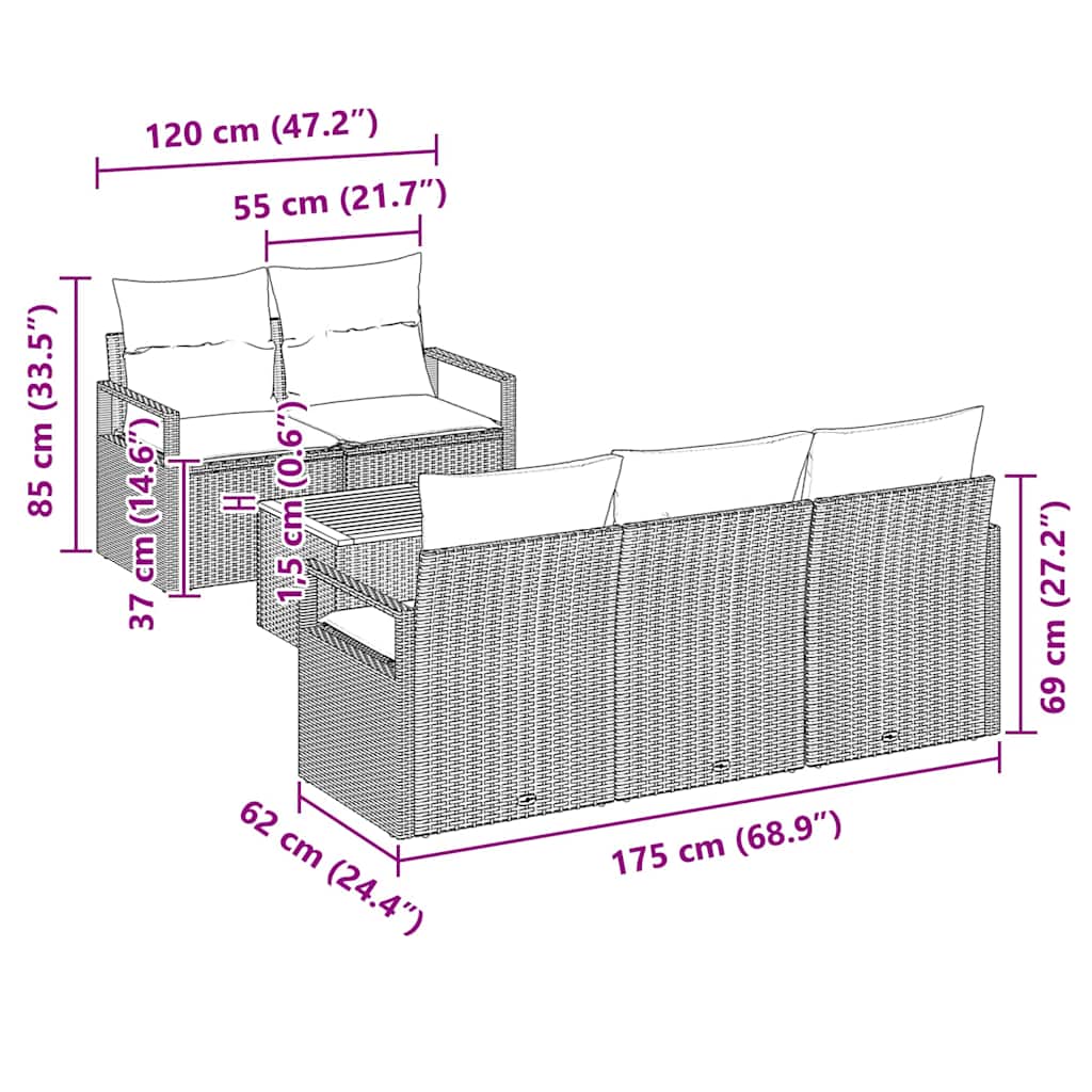 Gartensofa-set 6 pcs Beige und Hellgrau Poly-Rattan