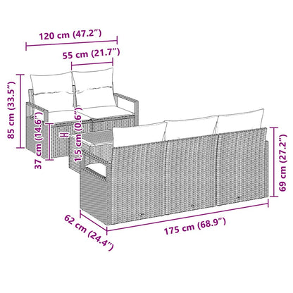 Gartensofa-set 6 pcs Beige und Hellgrau Poly-Rattan