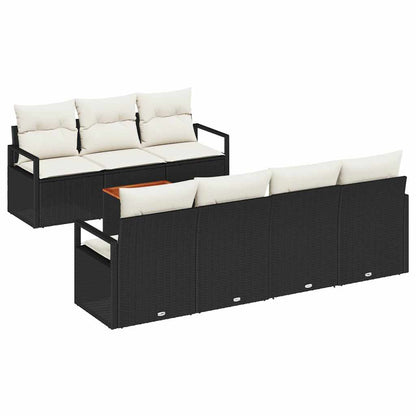 Gartensofa-set mit Speicher 8 pcs Schwarz und Creme Poly-Rattan