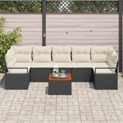 Gartensofa-set mit Speicher 8 pcs Schwarz und Creme Poly-Rattan