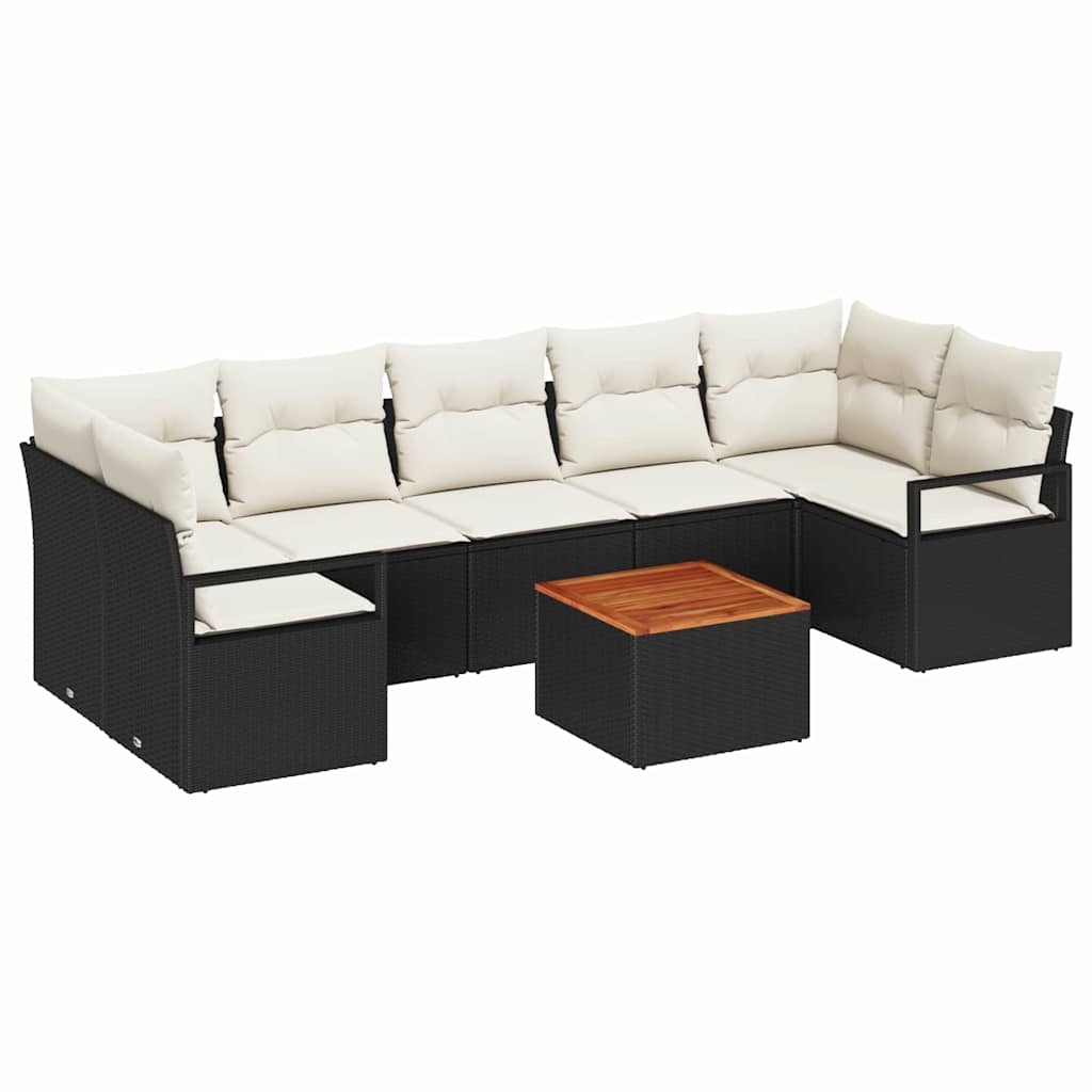 Gartensofa-set mit Speicher 8 pcs Schwarz und Creme Poly-Rattan