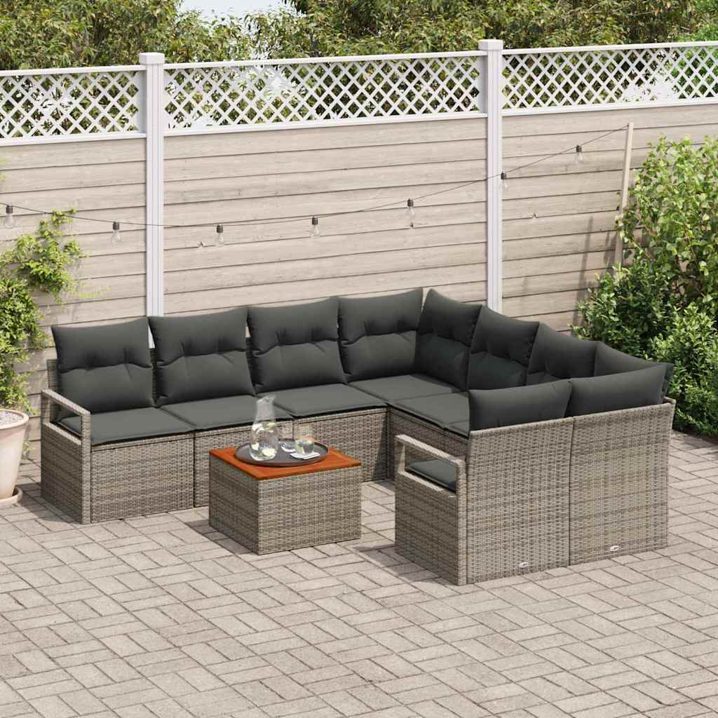 Gartensofa-set mit Speicher 9 pcs Grau Poly-Rattan