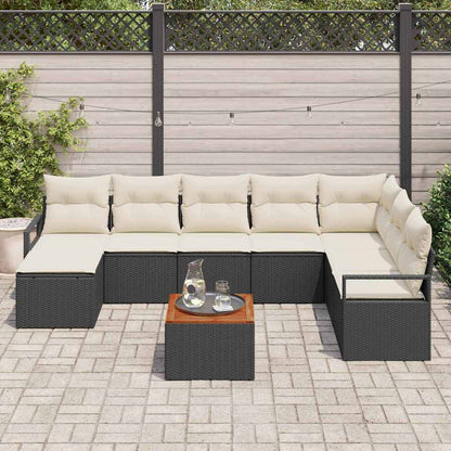 Gartensofa-set mit Speicher 9 pcs Schwarz und Creme Poly-Rattan