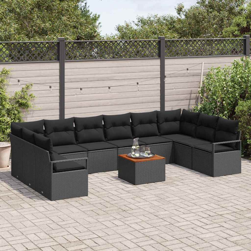 Gartensofa-set mit Speicher 11 pcs Schwarz Poly-Rattan