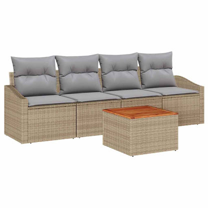 Gartensofa-set 5 pcs Beige und Hellgrau Poly-Rattan