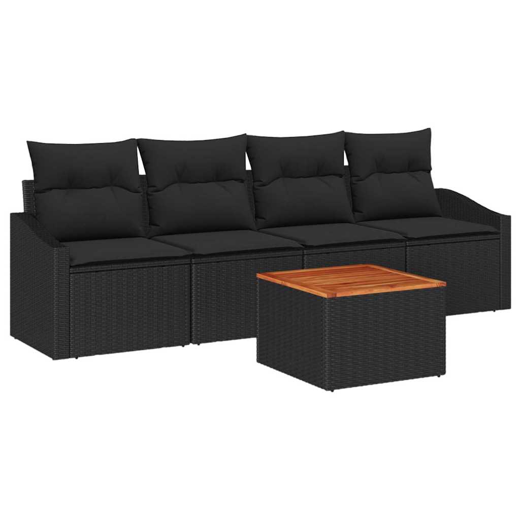 Gartensofa-set mit Speicher 5 pcs Schwarz Poly-Rattan