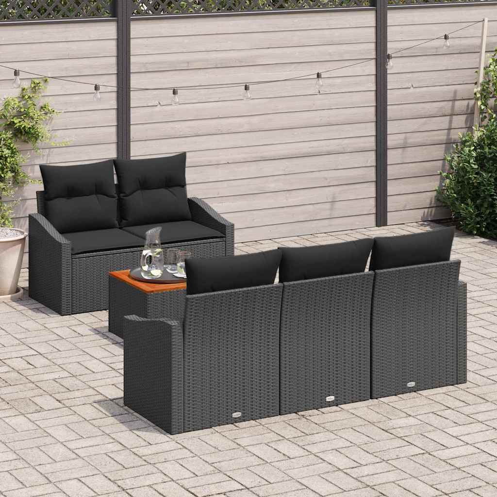Gartensofa-set mit Speicher 6 pcs Schwarz Poly-Rattan