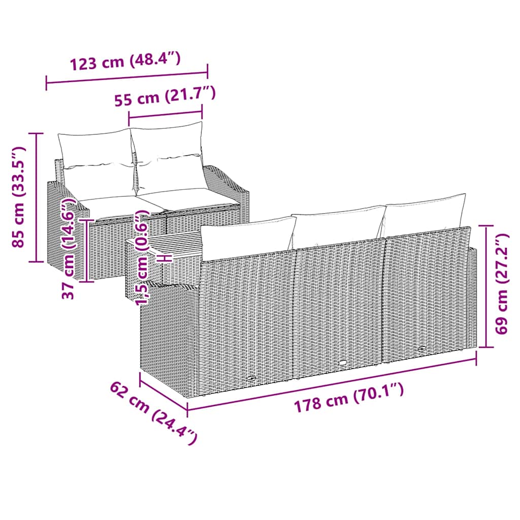 Gartensofa-set mit Speicher 6 pcs Schwarz Poly-Rattan