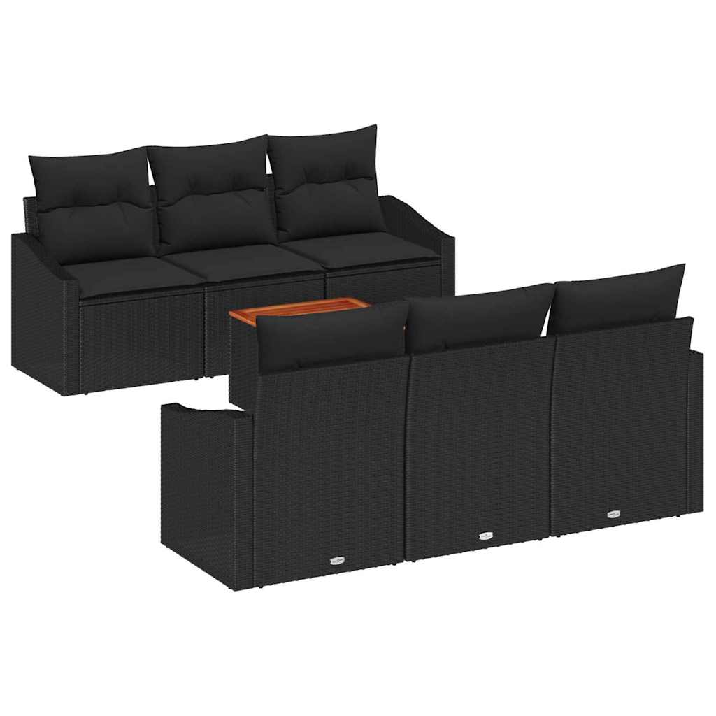 Gartensofa-set mit Speicher 7 pcs Schwarz Poly-Rattan
