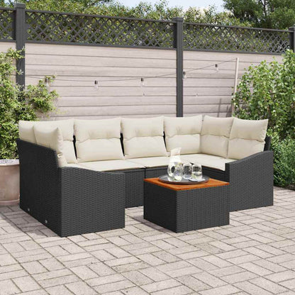 Gartensofa-set mit Speicher 7 pcs Schwarz und Creme Poly-Rattan