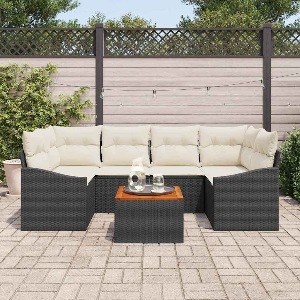 Gartensofa-set mit Speicher 7 pcs Schwarz und Creme Poly-Rattan