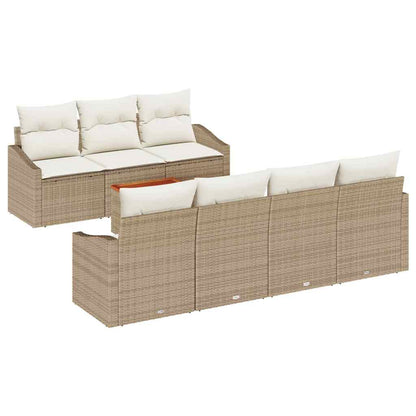 Gartensofa-set mit Speicher 8 pcs Beige und Creme Poly-Rattan
